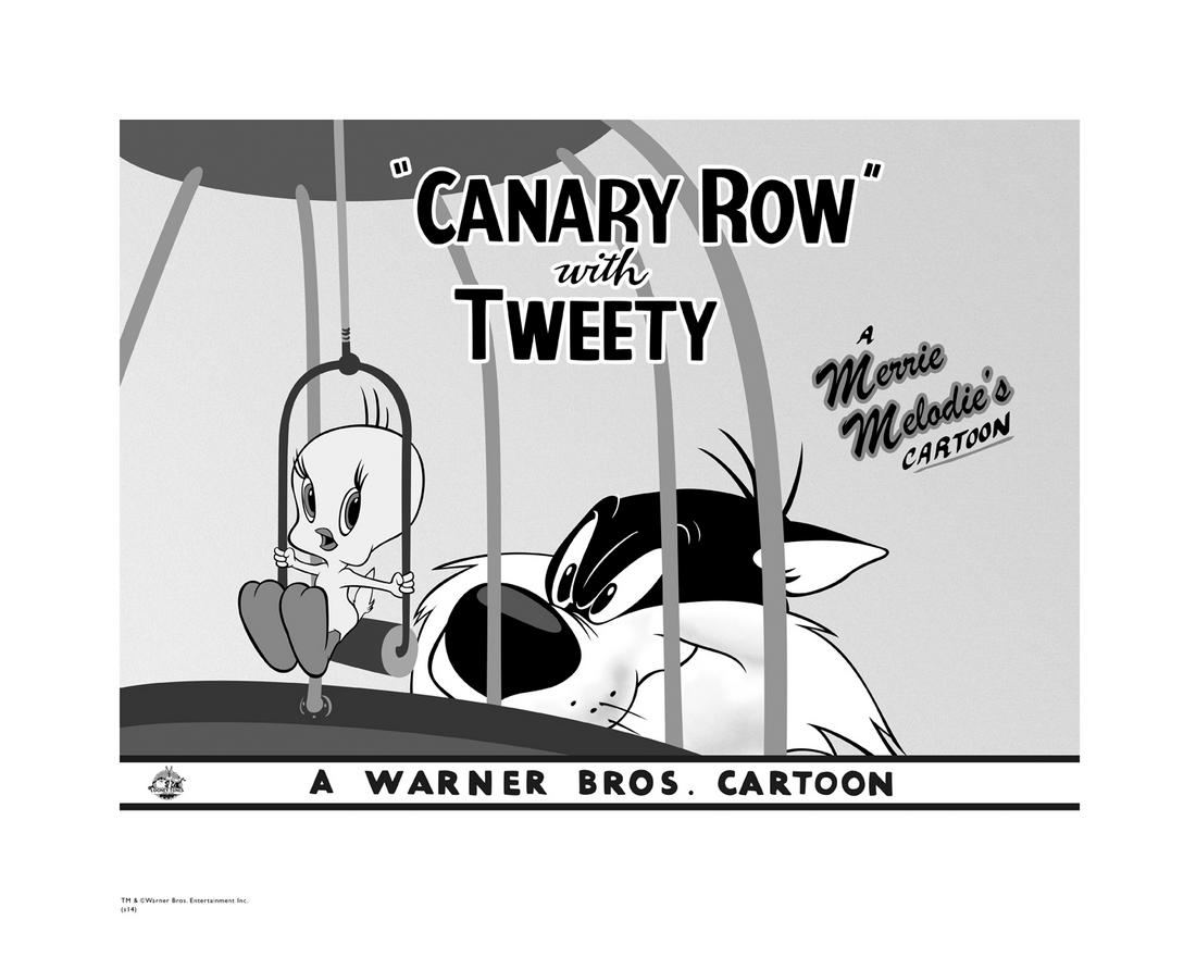 Warner Bros. Sylvester and Tweety Giclee: A Warner Bros. limited edition giclee entitled " Bird in a Guilty Cage ." This scene is taken from an actual freeze-frame from the Looney Tunes cartoon short, A Bird in a Guilty Cage , released in 195