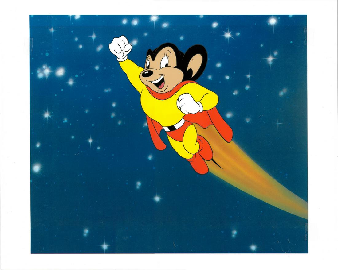 Mighty Mouse Hand-Painted Cel with Lithograh Background (1 of 1)