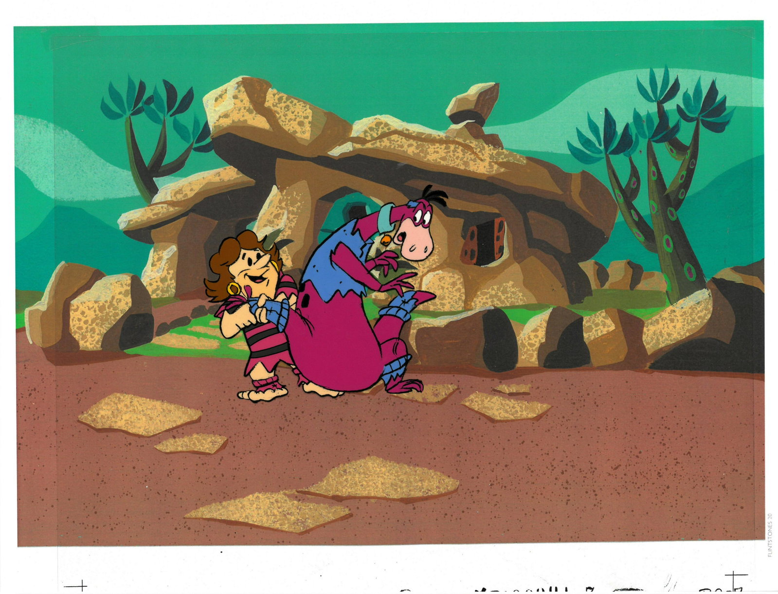 Flintstones -Original Production Cel - Rocker Barney: An original production cel of Rocker Barney Rubble. This was used in the Hanna-Barbera TV Commercials "Flintstones Fruity Pebbles" which aired in the 1980's. It was produced by Playhouse Pictures Holl