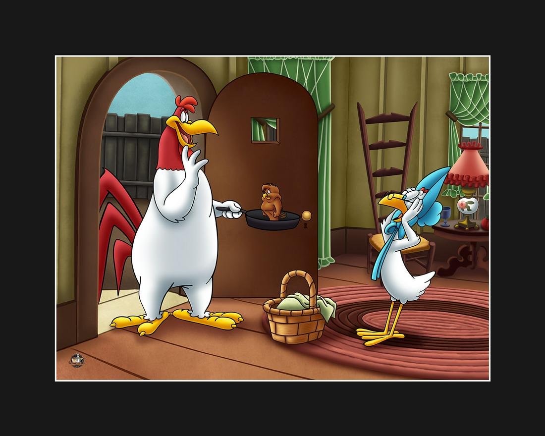Foghorn Warner Bros. Fine Art Giclee - Presenting Henry: A Warner Bros. fine art limited edition giclee entitled " Presenting Henry " featuring Foghorn Leghorn, Henry and Miss Priss . Is limited to 500 pieces. Is presented matted and comes with certificate