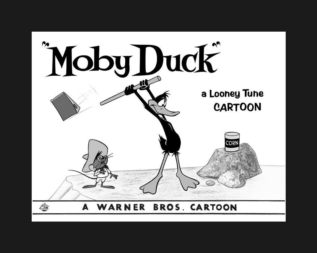 Moby Duck - Daffy Duck and Speedy Gonzales - Limited: A giclee reproduced from the original Lobby Card of â€œMoby Duck.” This edition is limited to 500 hand-numbered pieces. Directed by Robert McKimson, "Moby Duck" was released in 1965 and feat