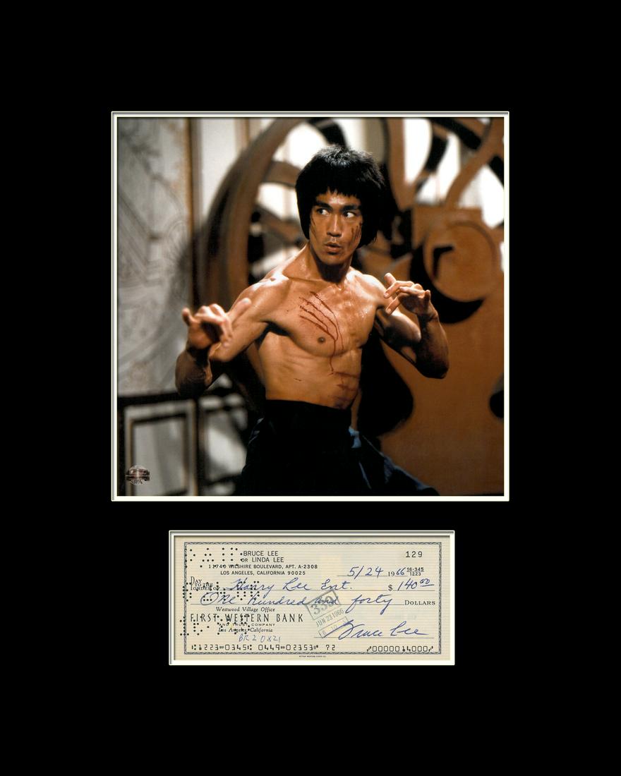 Bruce Lee Photo with Reproduction Check Matted (1 of 4)