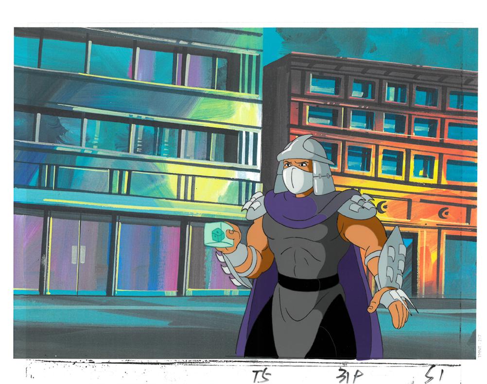 Shredder of (TMNT) Turtles- Original Production Cel: An original Teenage Mutant Ninja Turtle production cel. This cel depicts a frame from a scene in a Teenage Mutant Ninja Turtles cartoon episode. This frame features Shredder . Is produced by Murakami-