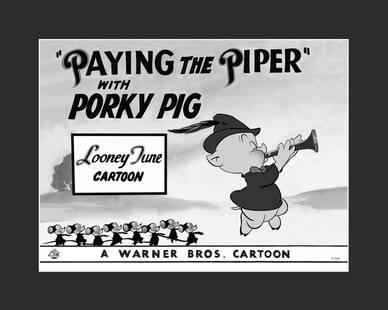 Porky Pig - Warner Bros. - Paying the Piper- Giclee: This fine art matted limited edition giclee has been reproduced from the original Lobby Card of â€œ Paying the Piper ” This Looney Tunes cartoon, directed by Robert McKimson (1914-1999) was