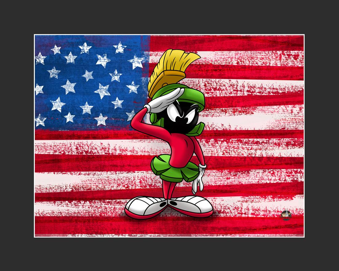 Patriotic Marvin Martian -Warner Bros. Giclee: A Warner Bros. fine art limited edition giclee entitled " Patriotic Marvin " Is limited to 500 pieces. Is presented matted. Comes with certificate of authenticity. 16x20