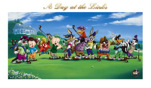 Warner Bros. - A Day At the Links Lithograph: This limited edition Warner Bros. lithograph is entitled " A Day At the Links ." It depicts the Looney Tunes characters dressed in their colorful golf gear lined up on the golf course. This piece numb