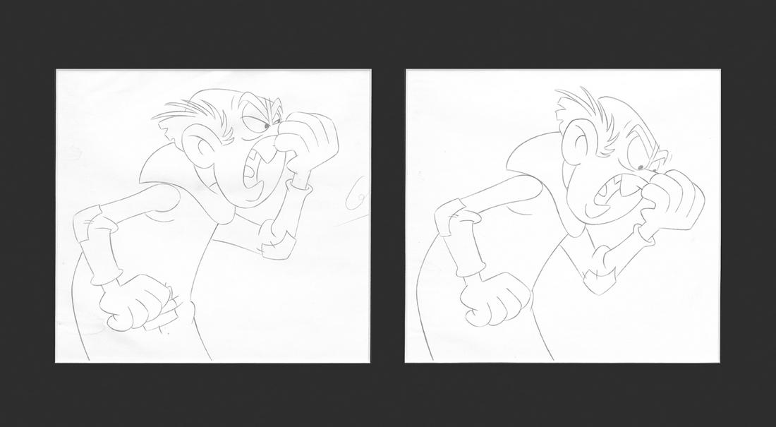 Smurf -Original Production Drawings-Gargamel: Original hand-painted production drawings from the Hanna-Barbera cartoon "The Smurfs." These drawings features Gargamel. There are numbers and inscriptions written throughout. This piece is presented 