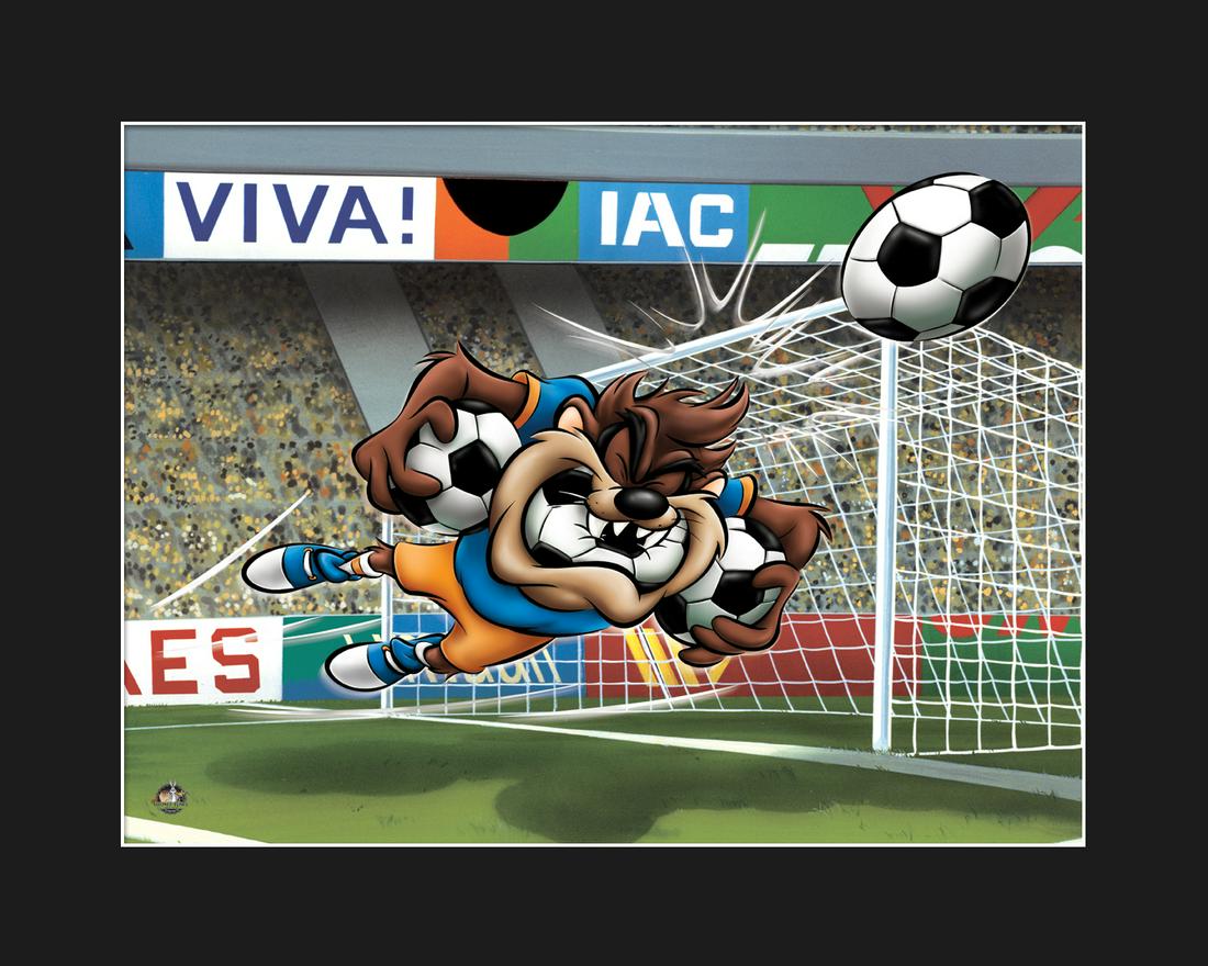 Warner Bros. -Taz Soccer - Fine Art Giclee: A Warner Bros. fine art limited edition giclee entitled " Taz Soccer ." Is limited to 500 pieces. Is presented matted and comes with certificate of authenticity. 16x20