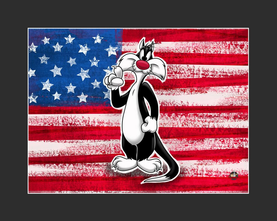 Patriotic Sylvester -Warner Bros. Giclee: A Warner Bros. fine art limited edition giclee entitled " Patriotic Sylvester " Is limited to 500 pieces. Is presented matted. Comes with certificate of authenticity. 16x20