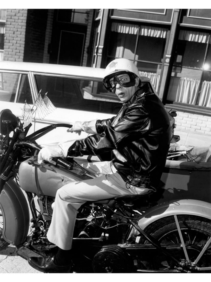 Don Knotts Andy Griffith Show Lithograph - Large Size: An offset lithograph of Barney Fife, an Andy Griffith Show character, played by Don Knotts entitled "Barney Motorcycle". This fine art lithograph measures 30x40