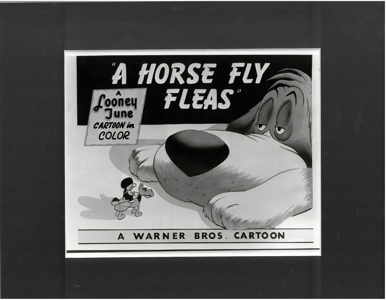 A Horse Fly Fleas - Warner Bros. Lobby Card: A Warner Bros. Looney Tune Lobby Card entitled "A Horse Fly Fleas." A Horse Fly Fleas is a technicolor cartoon released in 1947, and was directed by Robert McKimson. "Lobby Cards” were created t