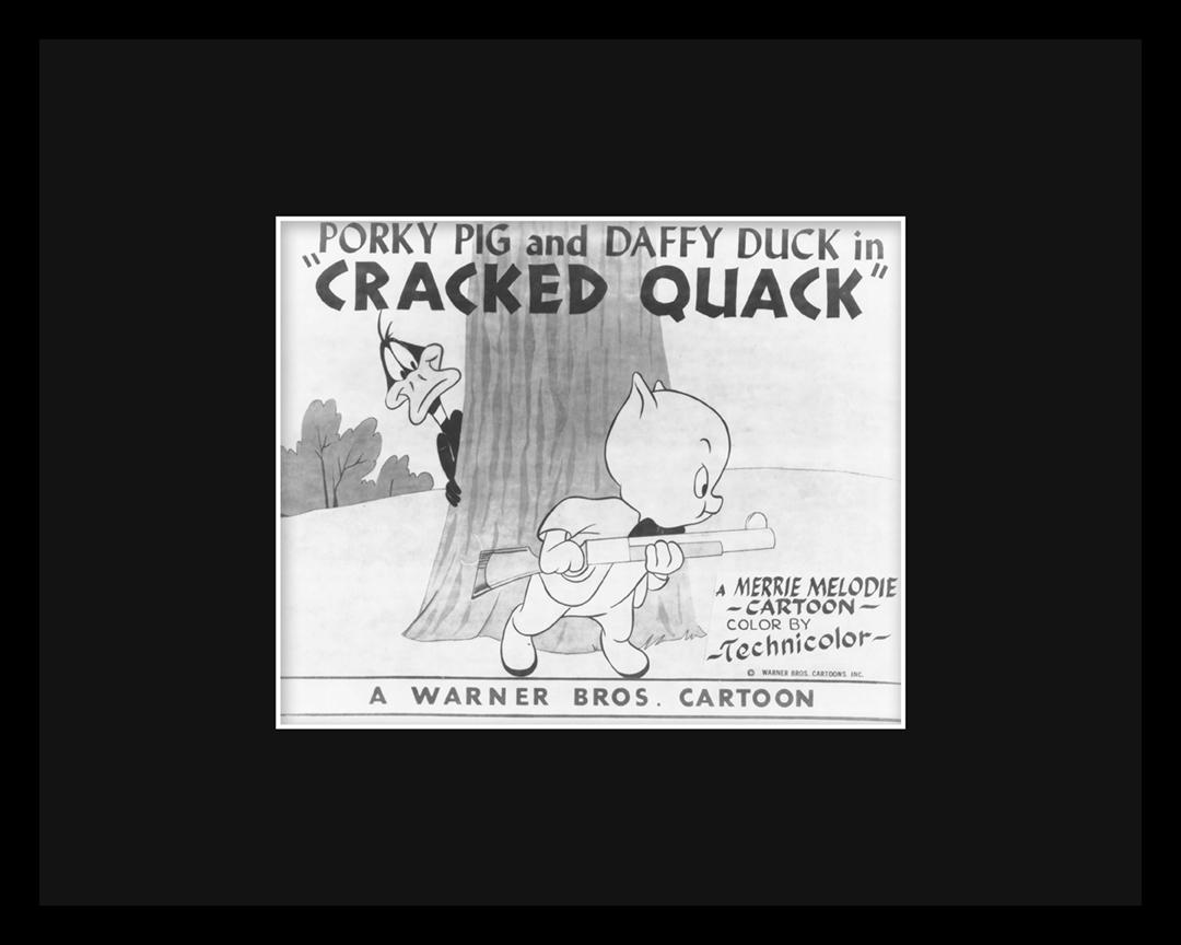 Porky Pig and Daffy Duck - Here Cracked Quack - Lobby: A Warner Bros. Looney Tune Lobby Card entitled "Cracked Quack. " Cracked Quack is a technicolor cartoon released in 1952, and was directed by Friz Freleng. "Cracked Quack" stars Porky Pig and Daffy Du
