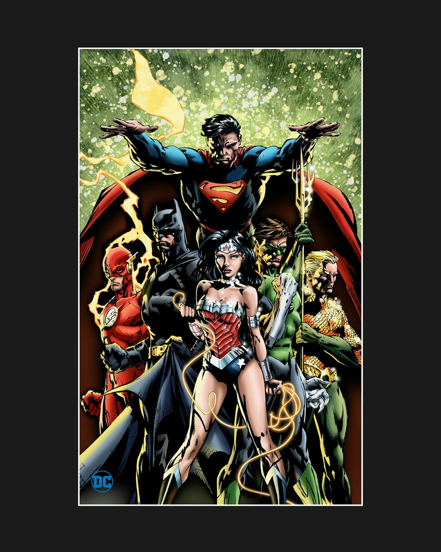Justice League - DC - Fine Art Giclee: DC Comics Fine Art Limited Edition Giclee entitled " Justice League ". The Justice League is a team of superheros appearing in American Comic books published by DC Comics. The team was conceived by wr