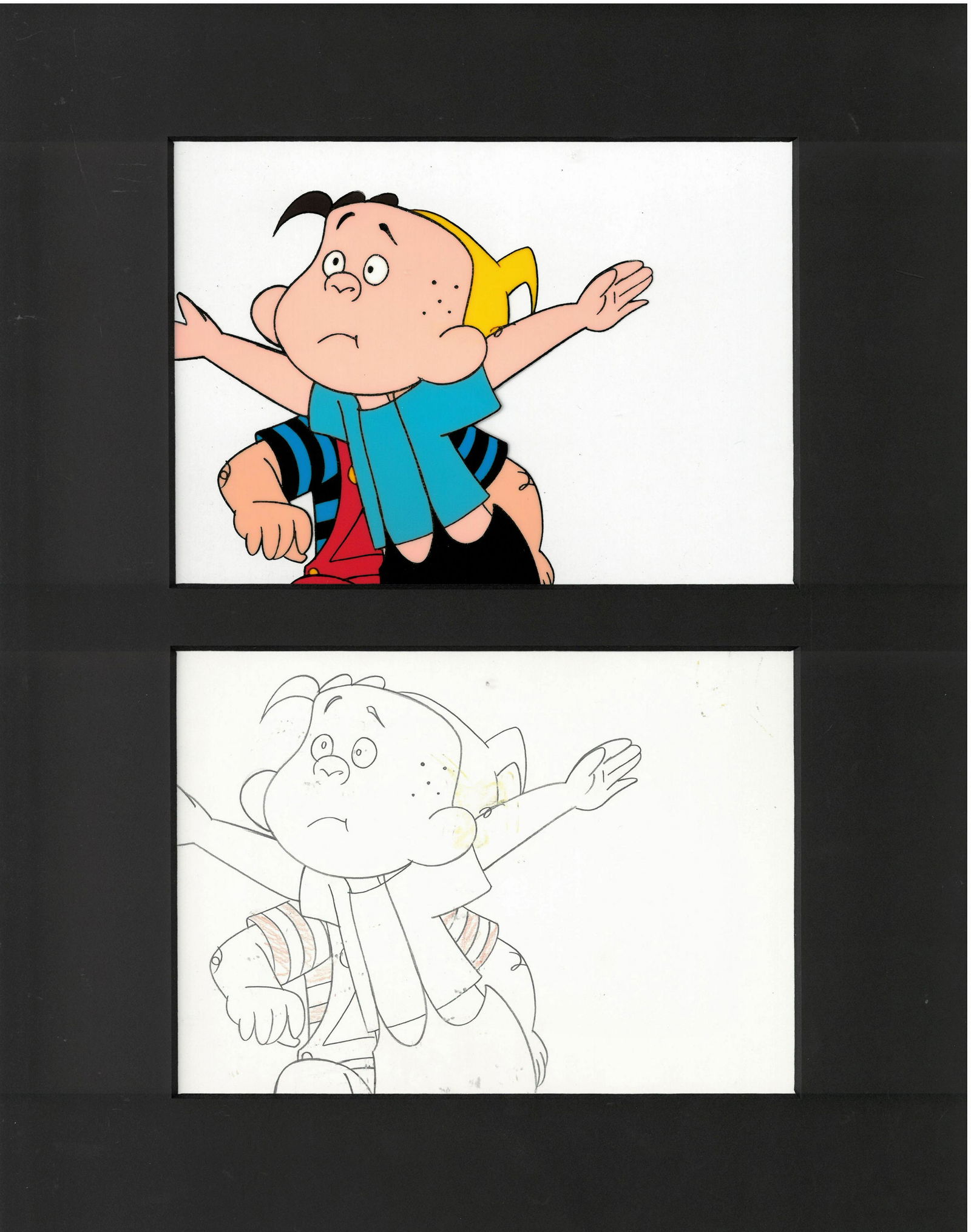 Dennis the Menace Original Production Cel/Drawing: An original production cel with matching drawing from the Television Series "Dennis the Menace" (1986-1988.) Dennis the Menace was an American animated series produced by DIC Animation City and was ba