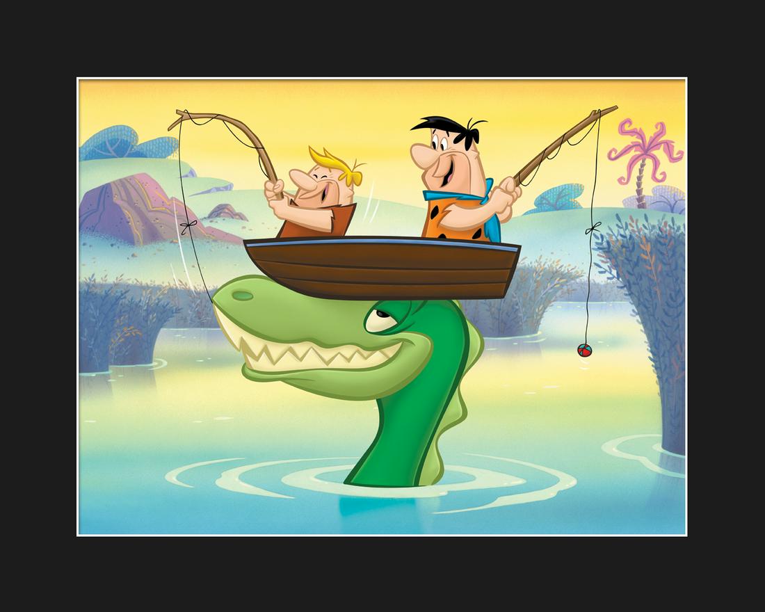 Flintstones Giclee- Fred and Barney Fishing: A Hanna-Barbara limited edition giclee entitled " Fred and Barney Fishing. " The Flintstones is an animated prime-time American television sitcom that ran from 1960-1966. This special piece is limited
