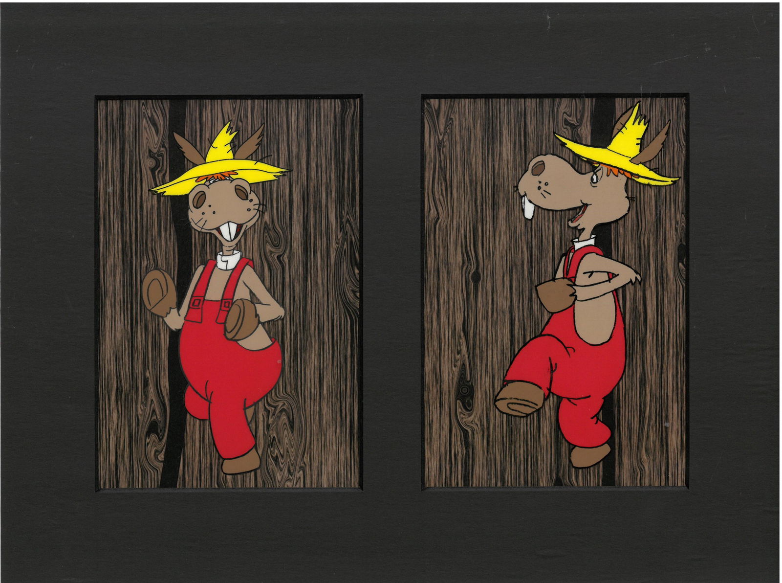 Hee-Haw Production Original Cels-Matted: An original production cels with matching drawings from the Television Show " Hee-Haw" 1969. Welcome to Hee Haw! Starring Roy Clark and Buck Owens , Country-themed comedy series that premiered on 6/15
