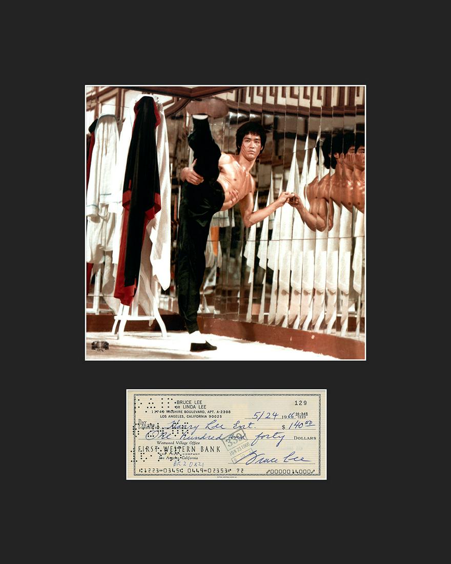 Bruce Lee Photo with Reproduction Check Matted - NEW (1 of 1)