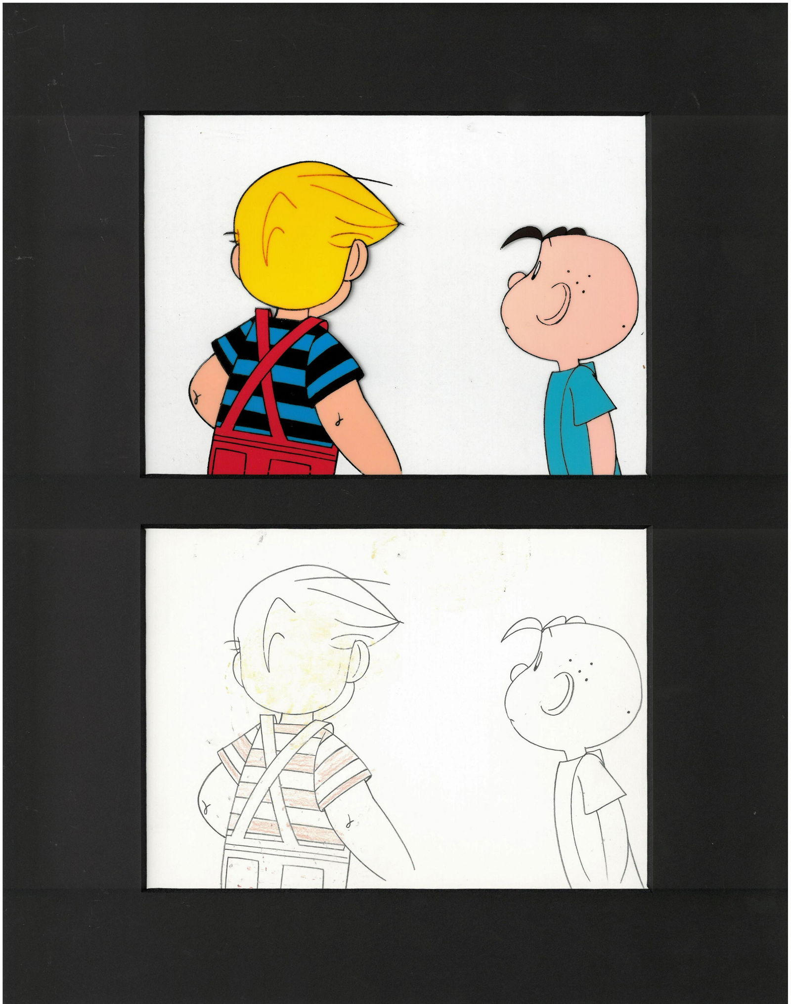 Dennis the Menace - Original Production Cel/Drawing: An original production cel with matching drawing from the Television Series " Dennis the Menace " (1986-1988.) Dennis the Menace was an American animated series produced by DIC Animation City and was