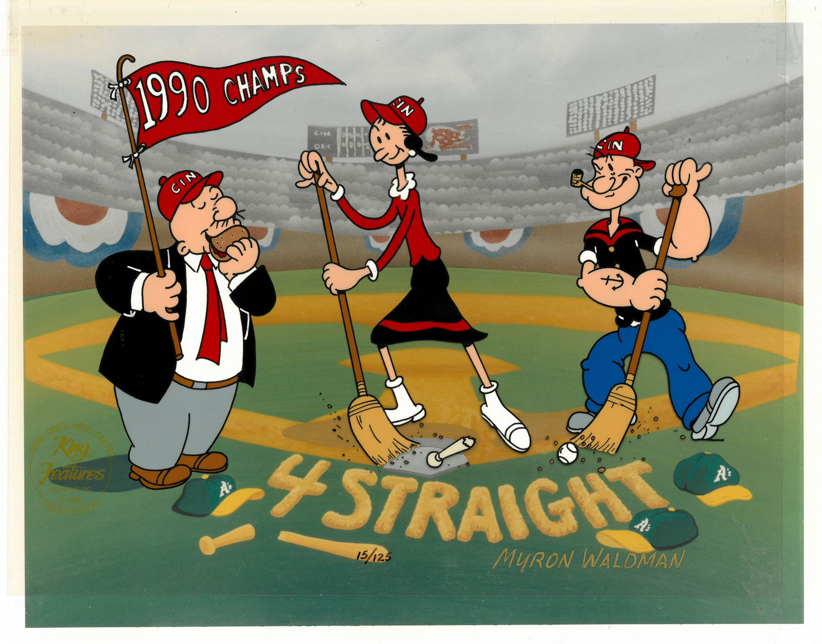 Cincinnati Reds-1990 Champs-Popeye HP Cel -Signed (1 of 2)