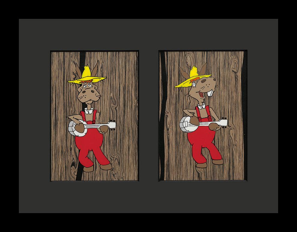 Hee-Haw Production Original Cels-Framed (1969-1971): An original production cels with matching drawings from the Television Show " Hee-Haw" 1969. Welcome to Hee Haw! Starring Roy Clark and Buck Owens , Country-themed comedy series that premiered on 6/15