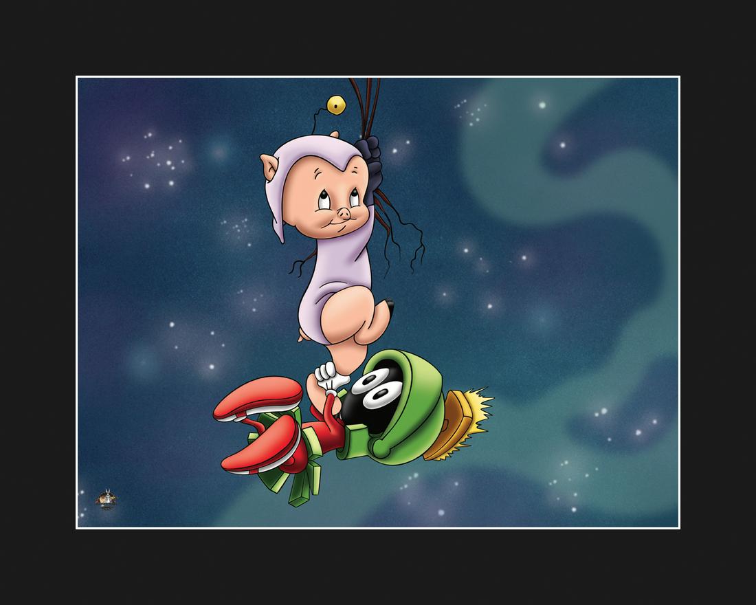 Marvin and Porky Limited Edition Giclee: A Warner Bros. limited edition giclee entitled "Marvin and Porky." This image features Marvin the Martian and Porky Pig. Is limited to 500 pieces. Is presented matted and comes with certificate of aut