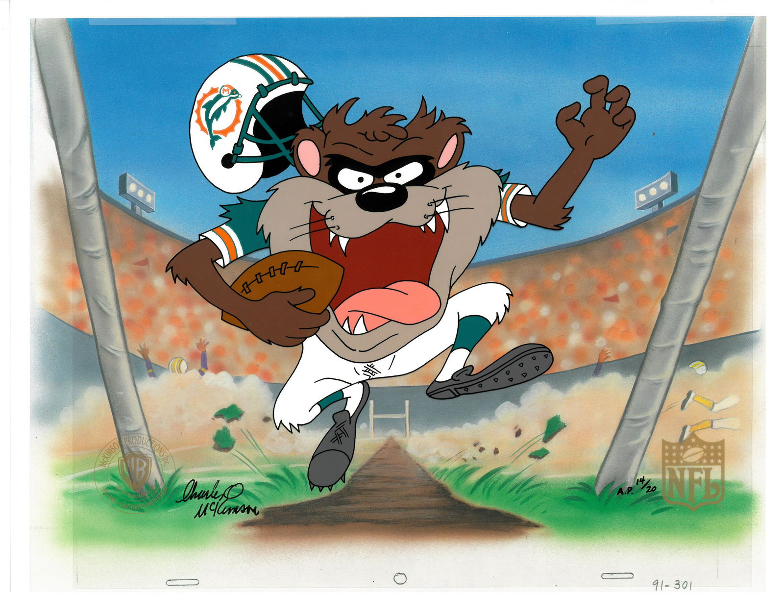 Miami Dolphins - Hand-Painted Taz Cel Signed (1 of 2)