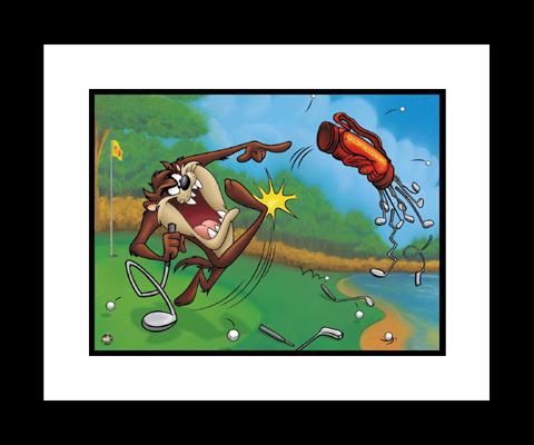 Taz - Fine Art WB Giclee - Terrible Taz Golf-Framed: This framed fine art Warner Bros. giclee is entitled â€œ Terrible Taz Golf .” Clearly the funniest adversary to Bugs Bunny is Tasmanian Devil- a voracious, disheveled, whirlwind of teeth, cl