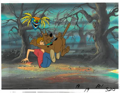 Scooby-Doo -Original Production Cel/Drawing-Scooby and Shaggy: An original multi-cel production set-up with matching drawing from "The Thirteen Ghosts of Scooby-Doo" with reproduction offset lithograph background. Featured is an original production cel on