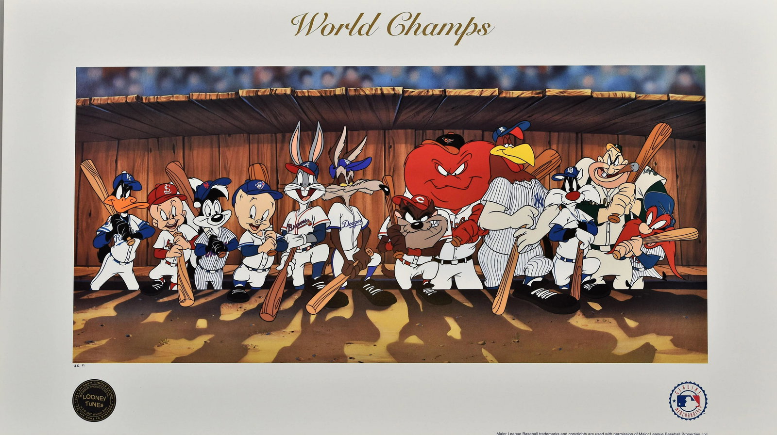 World Champs - Looney Tunes/MLB Lithograph: A Warner Bros. lithograph entitled " World Champs ." This lithograph features the Looney Tunes characters representing the 12 Twelve World Series Champs from 1986-1997. Has been licensed by both Warne