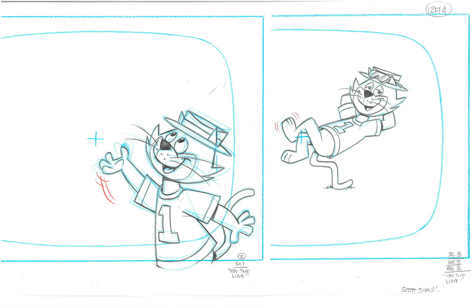 Top Cat - 5 Original Sequential Production  Drawings. 1- Signed -Includes storyboard scene. (1 of 2)