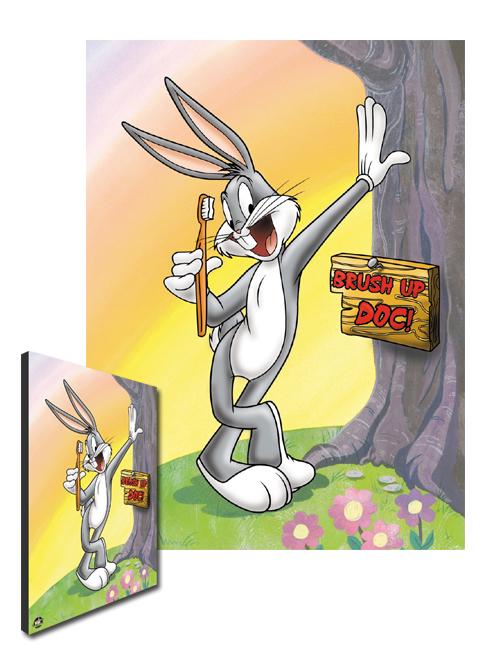 Bugs Bunny -Warner Bros.-Brush Up Doc!CANVAS: A fine art CANVAS entitled "Brush Up Doc!" This Bugs Bunny pose was produced from the archives of animator Robert McKimson . It depicts Bugs Bunny holding a tooth brush in one hand and leaning against