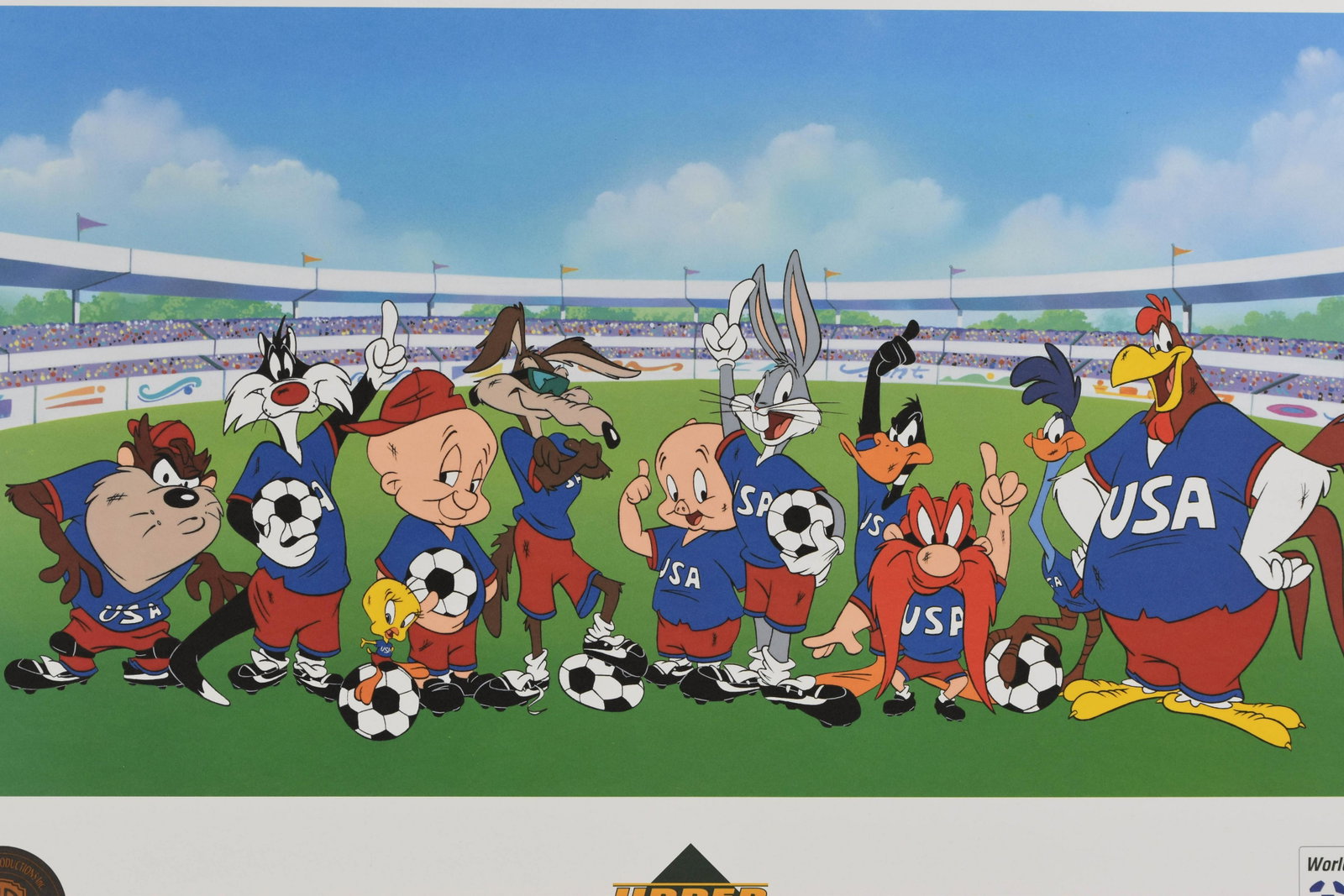 World Cup Soccer Lithograph: This lithograph is entitled â€œ World Cup .” World Cup is licensed by Warner Bros., Upper Deck and World Cup USA. 18.5x32.5 Presented with COA.