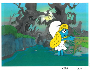 The Smurfs - Original animation cel of Smurfette, Grouchy and another –  Gallery Animation