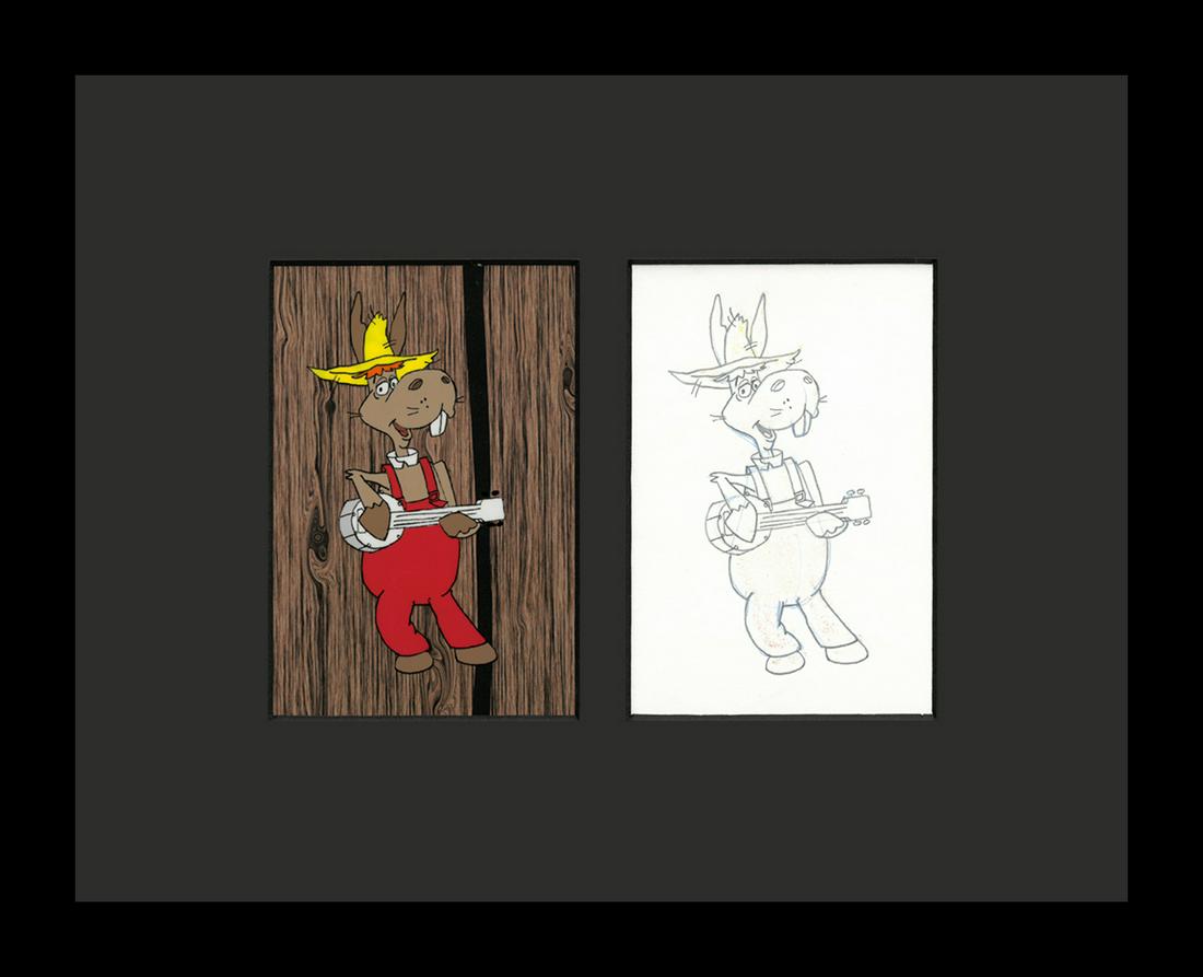 Hee-Haw Original Production Cel/Drawing-Framed: Original production cel with matching drawing from the Television Show " Hee-Haw" 1969. Welcome to Hee Haw! Starring Roy Clark and Buck Owens , Country-themed comedy series that premiered on 6/15/69 o