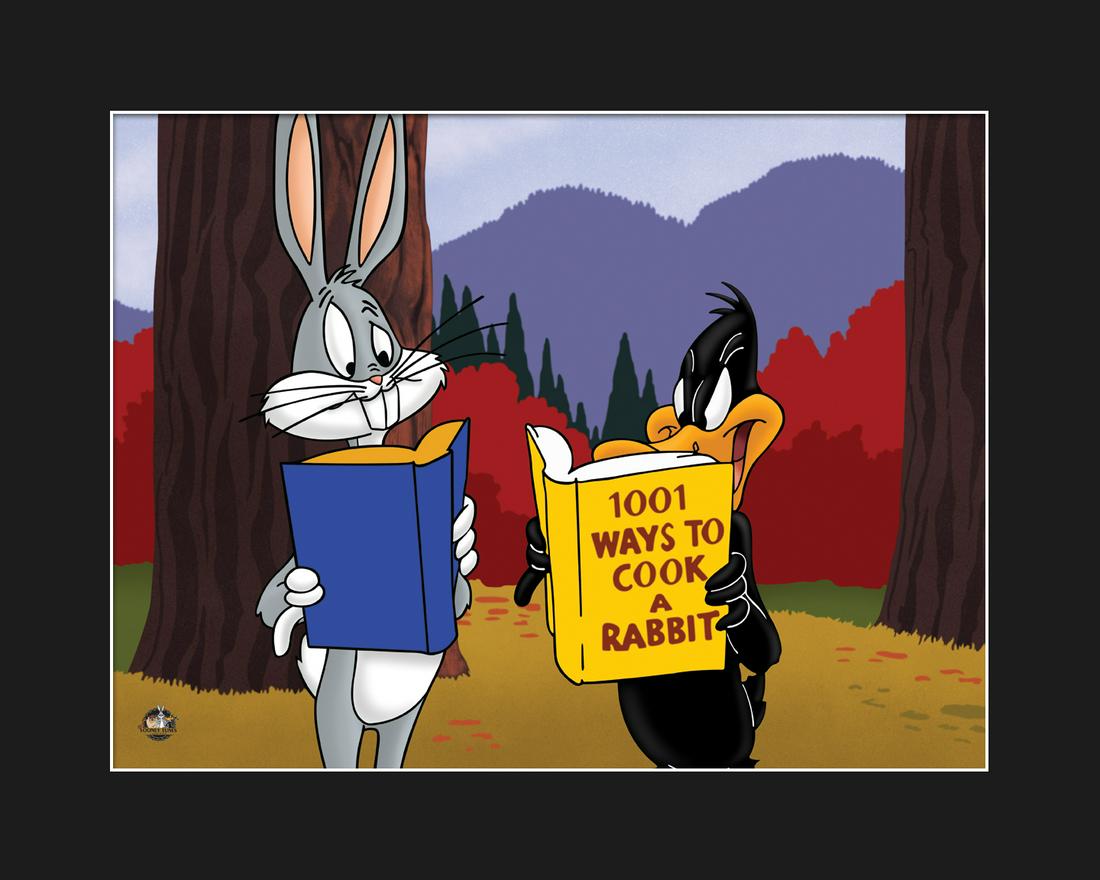 Bugs and Daffy 1001 Ways Giclee: This limited edition giclee is entitled " 1001 Ways to Cook A Rabbit ." Limited Edition. COA included. Matted.