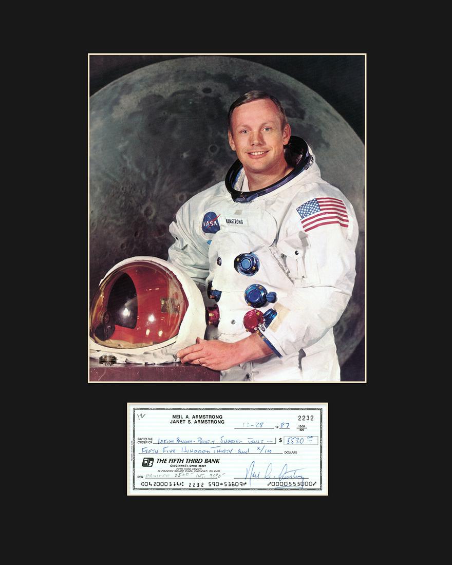 Neil Armstrong with repoduction signed personal check -matted (1 of 3)
