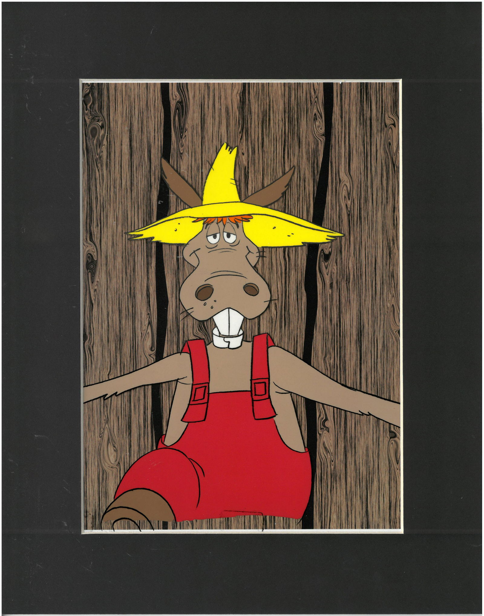 Hee-Haw Production Original Cel/Drawing-Matted (1969-1971): Original production cel with matching drawing from the Television Show " Hee-Haw" 1969. Welcome to Hee Haw! Starring Roy Clark and Buck Owens , Country-themed comedy series that premiered on 6/15/69 o