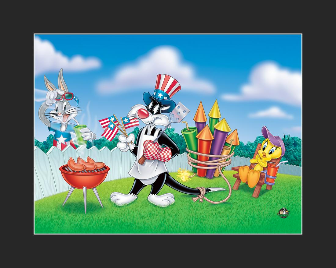 Warner Bros. Sylvester's Cookout- L.E. Giclee: A Warner Bros. limited edition giclee entitled " Sylvester's Cookout ." This image features Sylvester, Tweety and Bugs Bunny and is limited to 500 pieces. Is presented matted and comes with certificat
