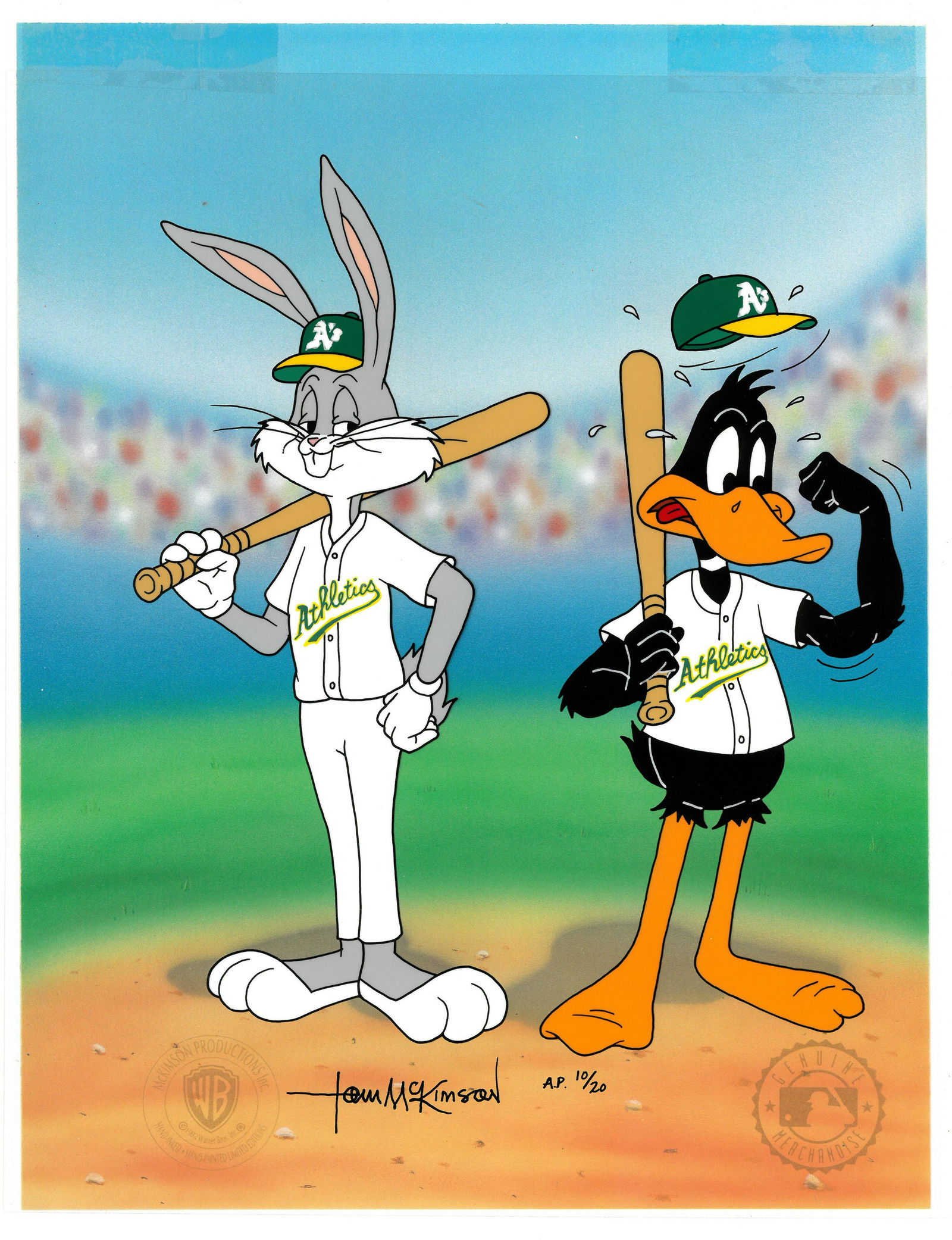 Oakland Athletics -Bugs Bunny and Daffy Duck-Hand-Painted Cel -Signed (1 of 3)