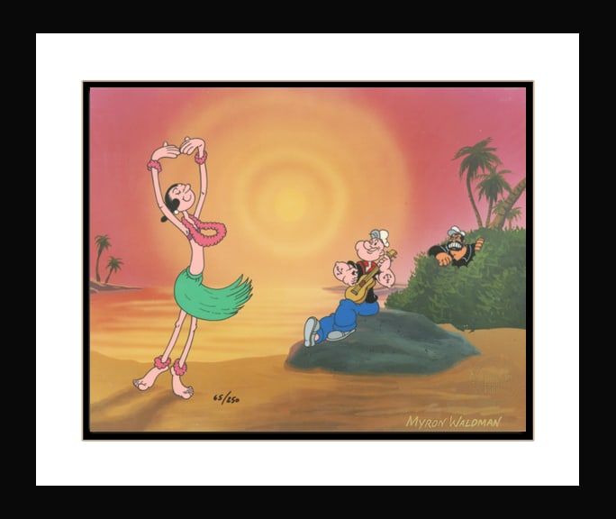 Signed -Popeye & Olive Oyl - Hand-Painted Cel- Dancing on the Beach-Framed (1 of 1)