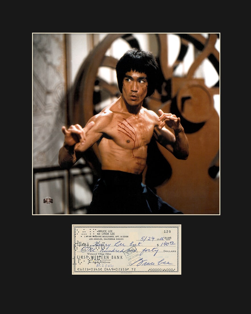 Bruce Lee Photo with Reproduction Check Matted (1 of 1)