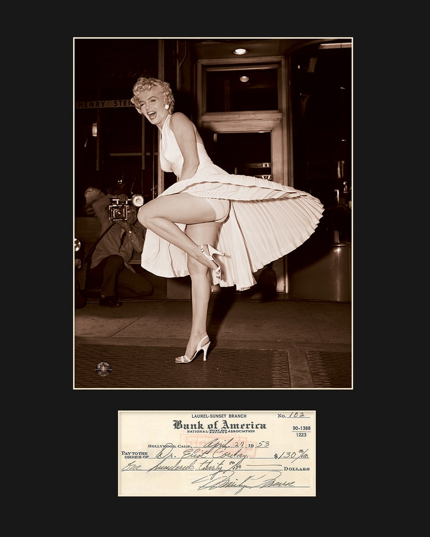 Marilyn Monroe Matted Archival Photograph with Reproduction Check (1 of 1)