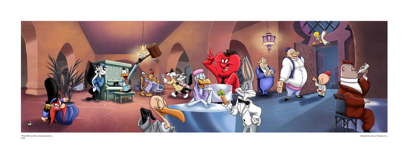 Bugs Bunny - Of All the Juice Joints - Multi-Media Fine Art: Bugs Bunny and Friends " Of All the Juice Joints... " This fine art limited edition multi-media lithograph was created to promote the Warner Bros. animated short, Carrotblanca, a spoof on the classic