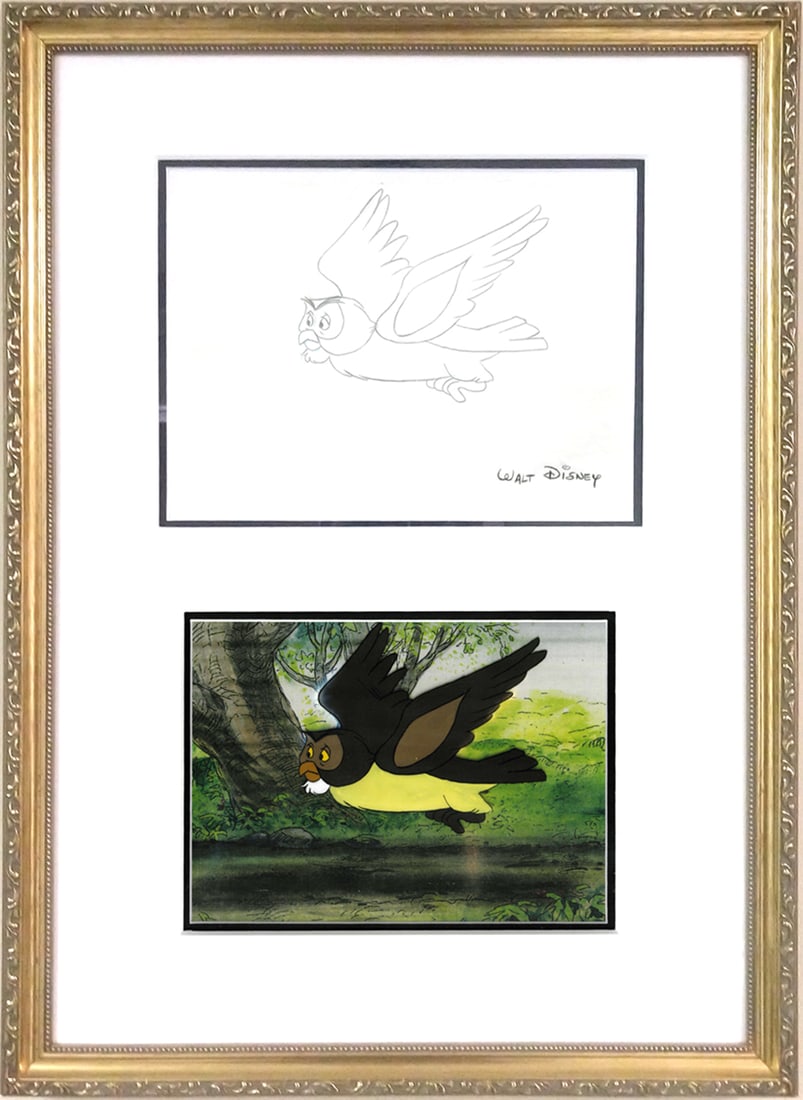 Winnie the Pooh - Original Production Ce/Drawing - Owl - Signed: This cel and matching drawing of Owl were used in the production of " Winnie the Pooh Educational Series " circa early 1980's and features a facsimile "studio" signature of Walt Disney. The drawing wa