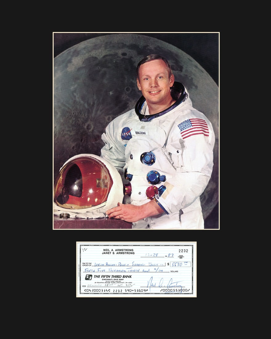 Neil Armstrong with repoduction signed personal check -matted (1 of 3)