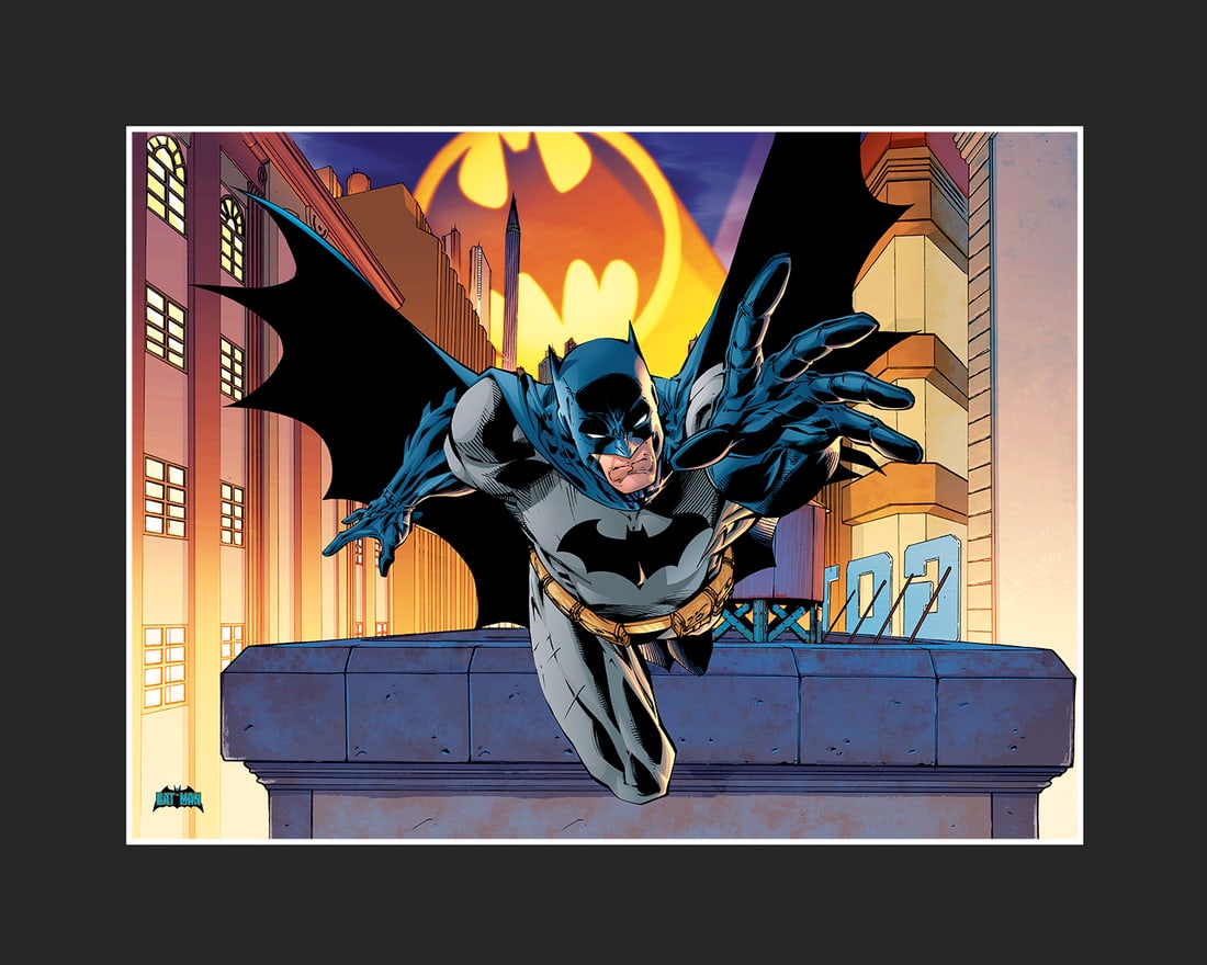 Batman Gotham Fine Art L.E. Giclee: This fine art limited-edition giclee is entitled “ Batman -Gotham .” Batman was created by Bill Finger with Bob Kane, first appearing in Detective Comics #27 (1939). Since then, Batman has bee