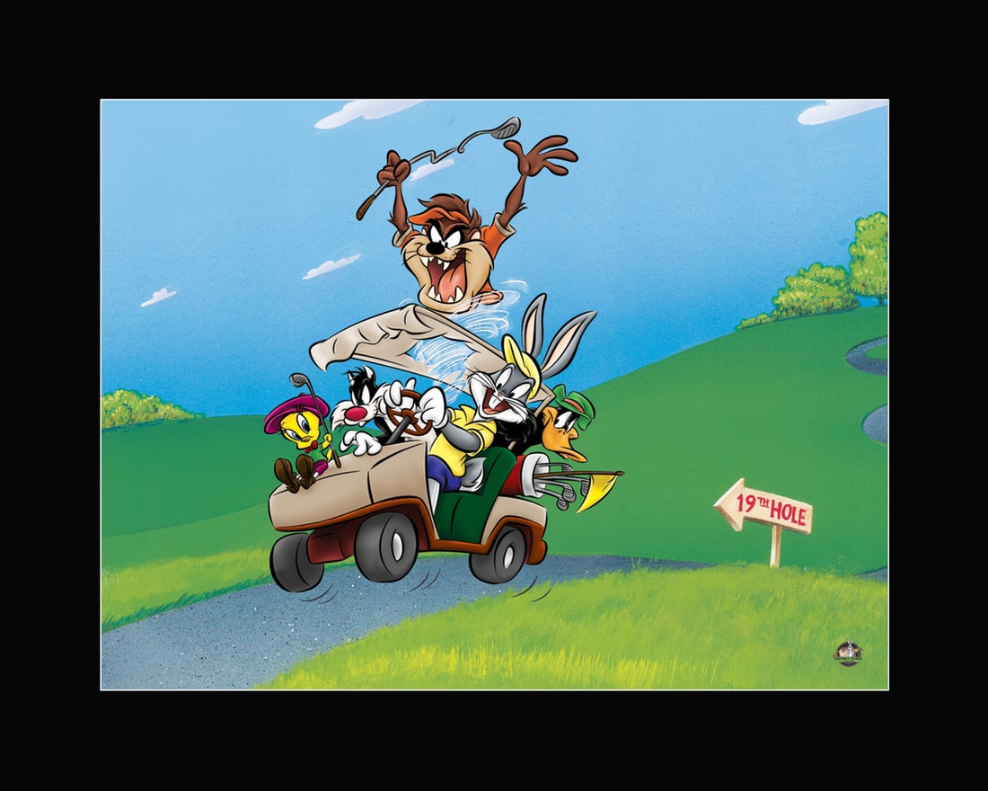 Looney Tunes Gang - Fine Art WB L.E. Giclee - To the 19th Hole: This fine art Warner Bros. limited edition giclee is entitled “ To The 19th Hole ” and is limited to 500 hand-numbered pieces. This giclee features the classic characters from Warner Bros., pi