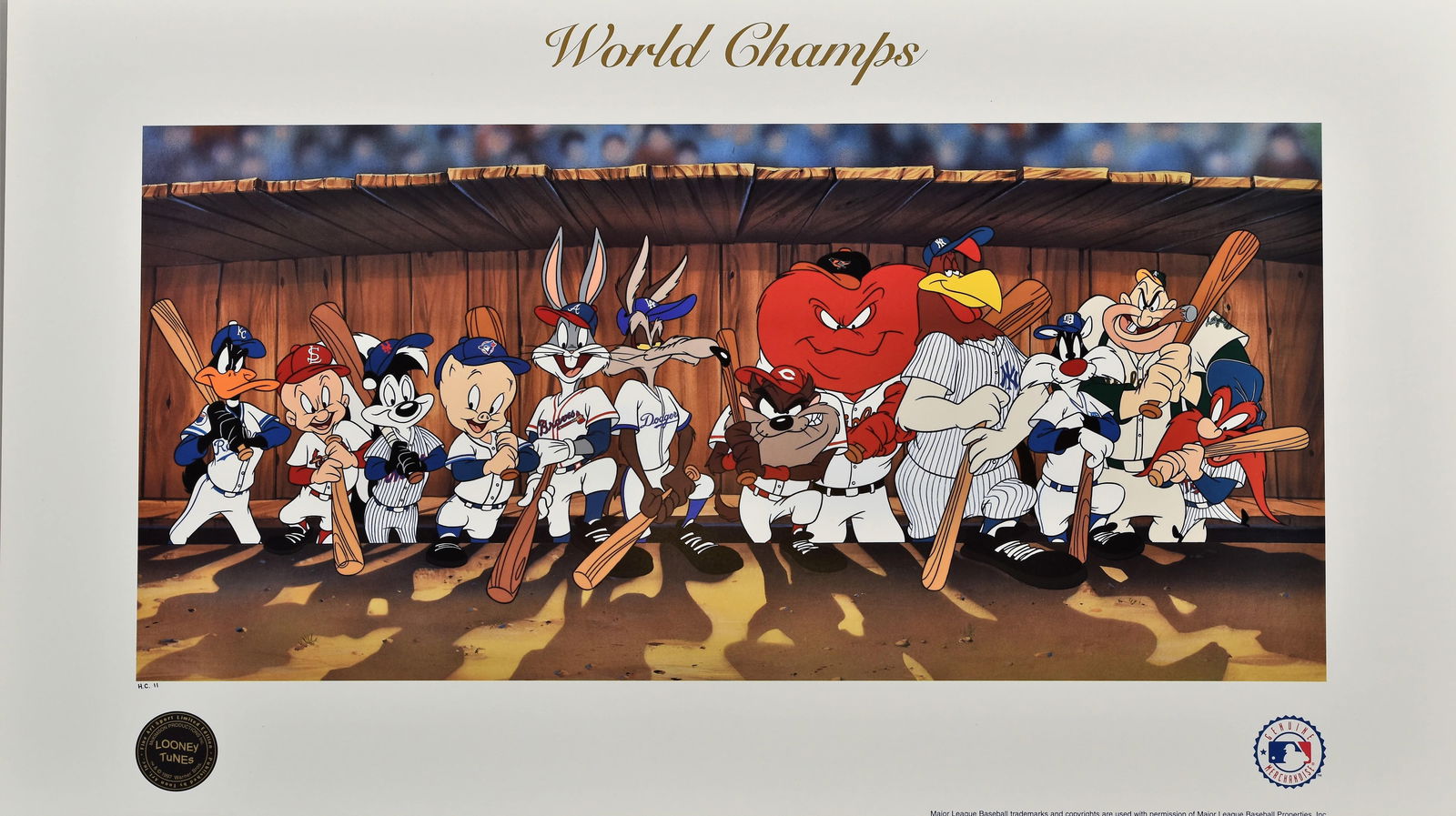 World Champs - Looney Tunes/MLB Lithograph: A Warner Bros. lithograph entitled " World Champs ." This lithograph features the Looney Tunes characters representing the 12 Twelve World Series Champs from 1986-1997. Has been licensed by both Warne