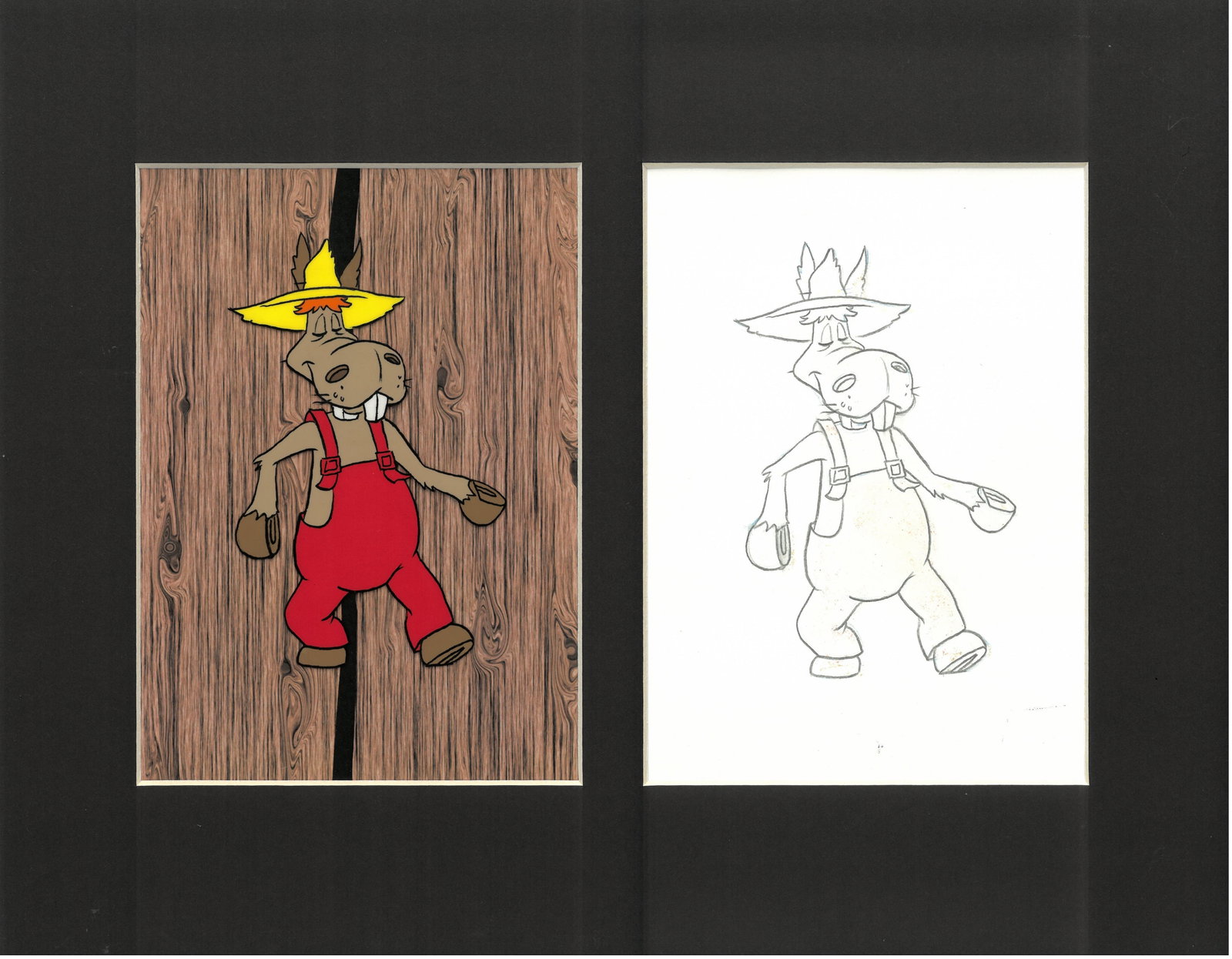 Hee-Haw Production Original Cel/Drawing- (1969-1971): An original production cel with matching drawing from the Television Show " Hee-Haw" 1969. Welcome to Hee Haw! Starring Roy Clark and Buck Owens , Country-themed comedy series that premiered on 6/15/6