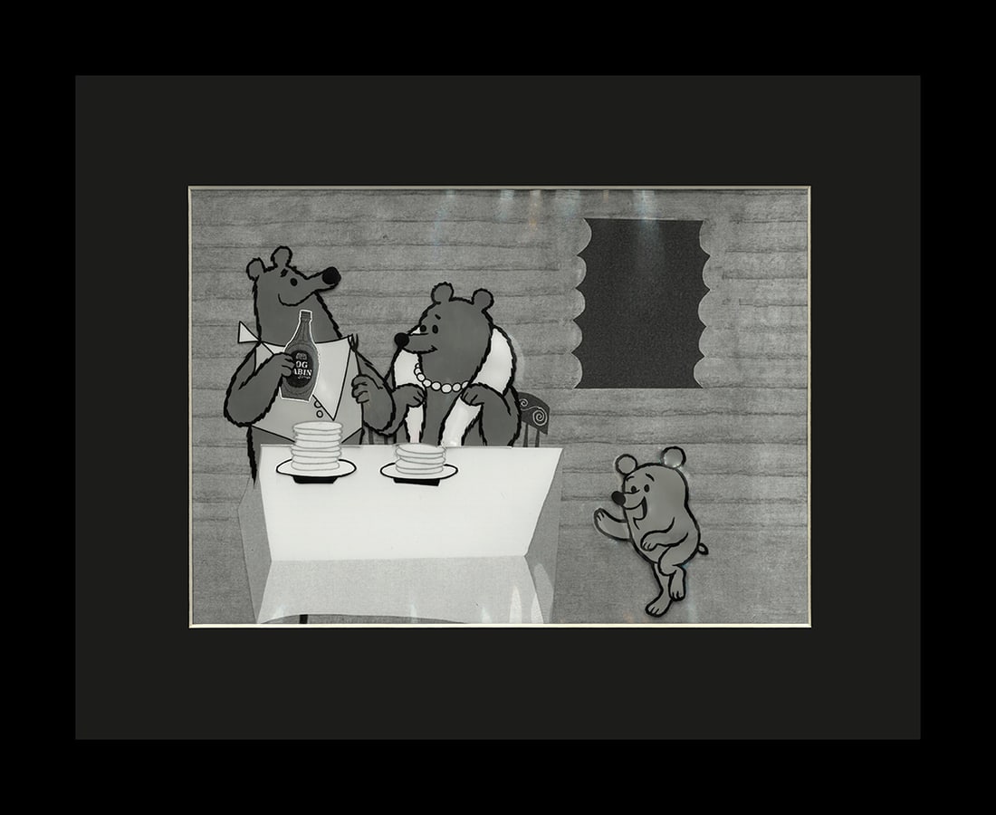 Original Production Cels and Drawing- 3 Bears Log Cabin Syrup Framed (1 of 1)